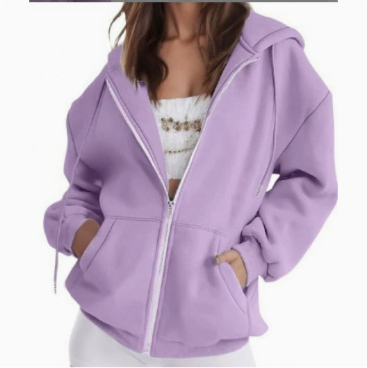 Hoodie damska z kapturem, luźny krój, praktyczna zamek błyskawiczny - 1 - Livia-Moda