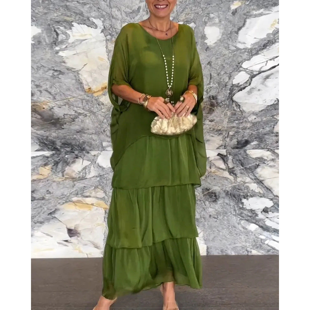Sukienka maxi damska trapezowa z długimi rękawami i falbanami - 7 - Livia-Moda