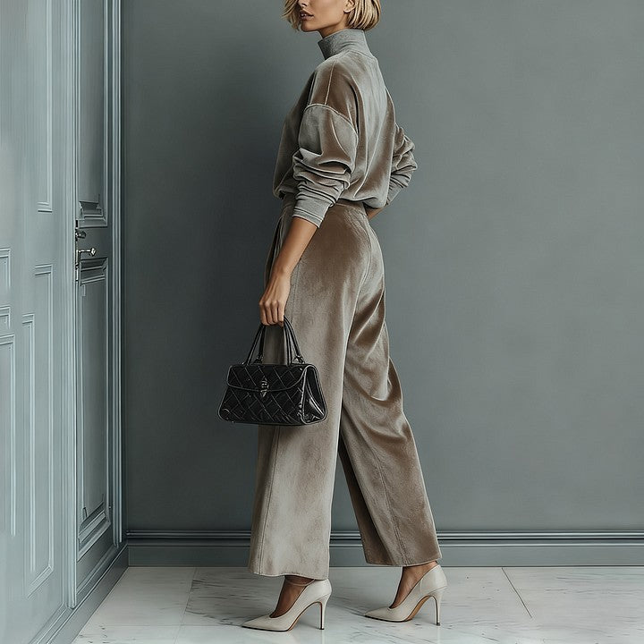 Zestaw damski z długimi spodniami i golfem, elegancki design - 1 - Livia-Moda