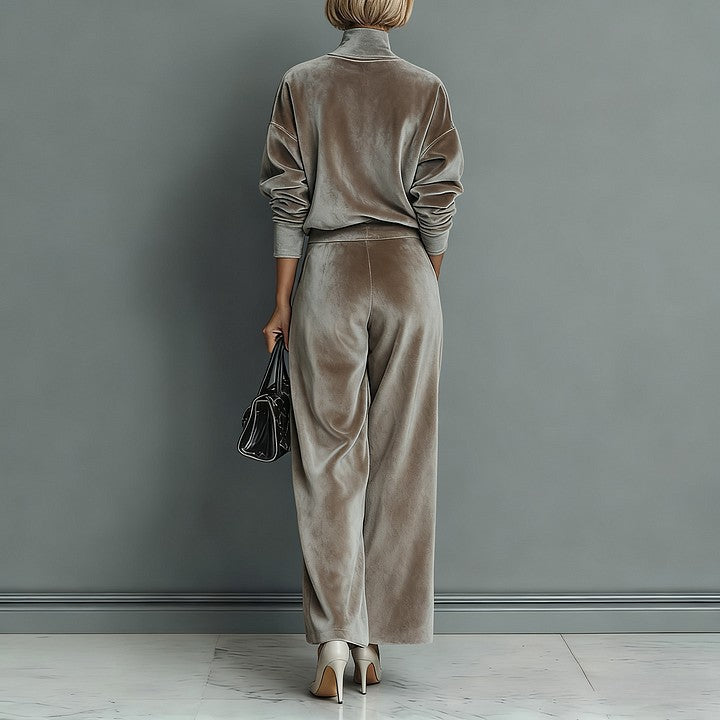 Zestaw damski z długimi spodniami i golfem, elegancki design - 4 - Livia-Moda