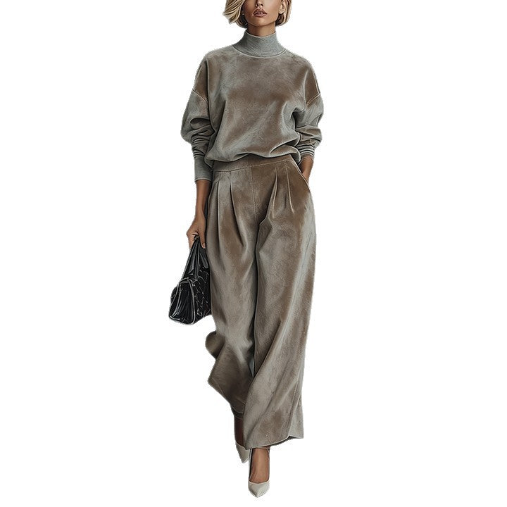 Zestaw damski z długimi spodniami i golfem, elegancki design - 7 - Livia-Moda