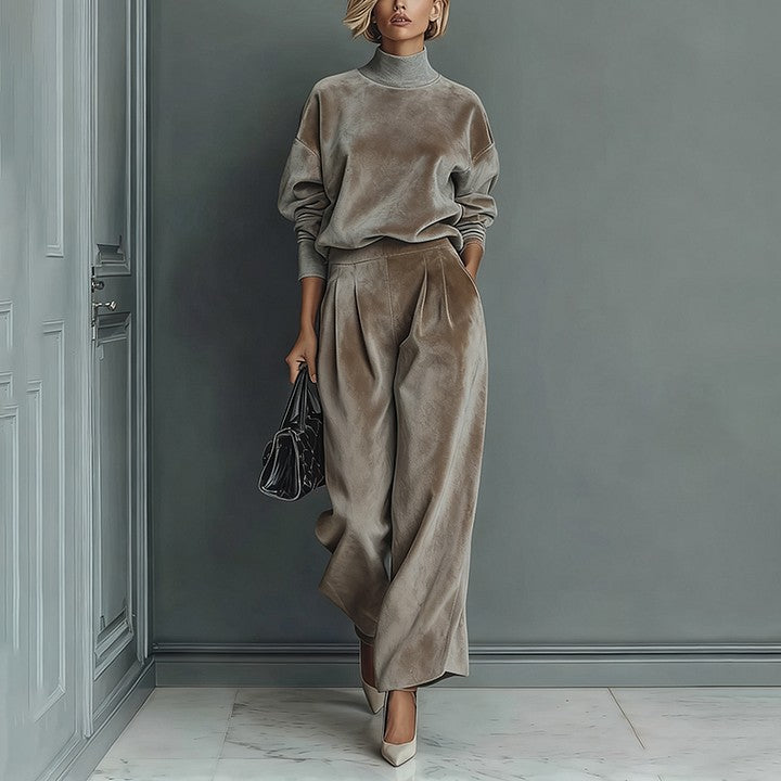Zestaw damski z długimi spodniami i golfem, elegancki design - 10 - Livia-Moda