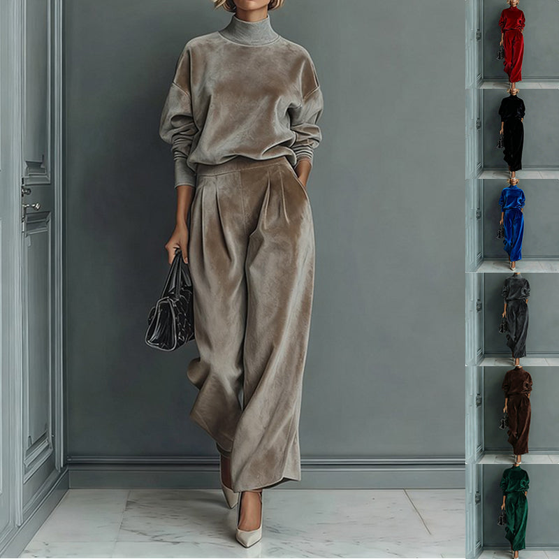 Zestaw damski z długimi spodniami i golfem, elegancki design - 11 - Livia-Moda