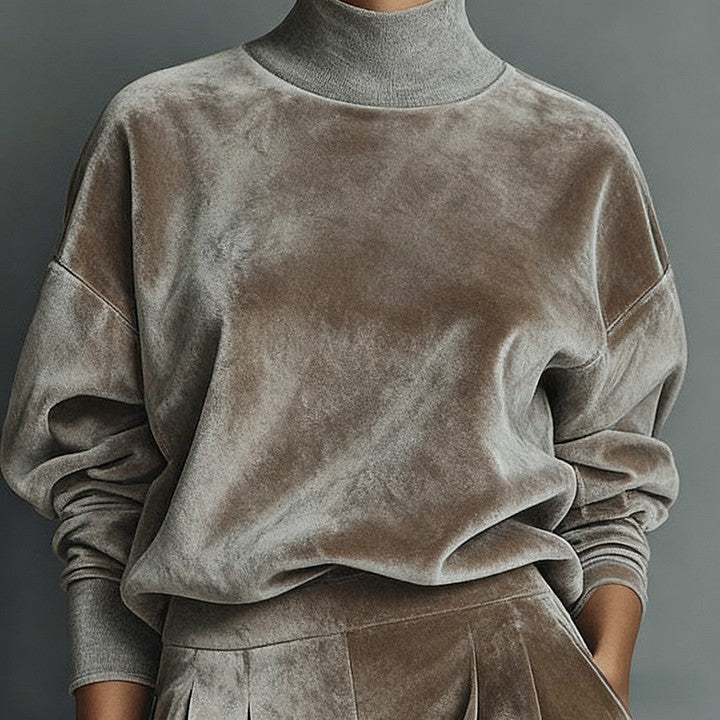 Zestaw damski z długimi spodniami i golfem, elegancki design - 12 - Livia-Moda