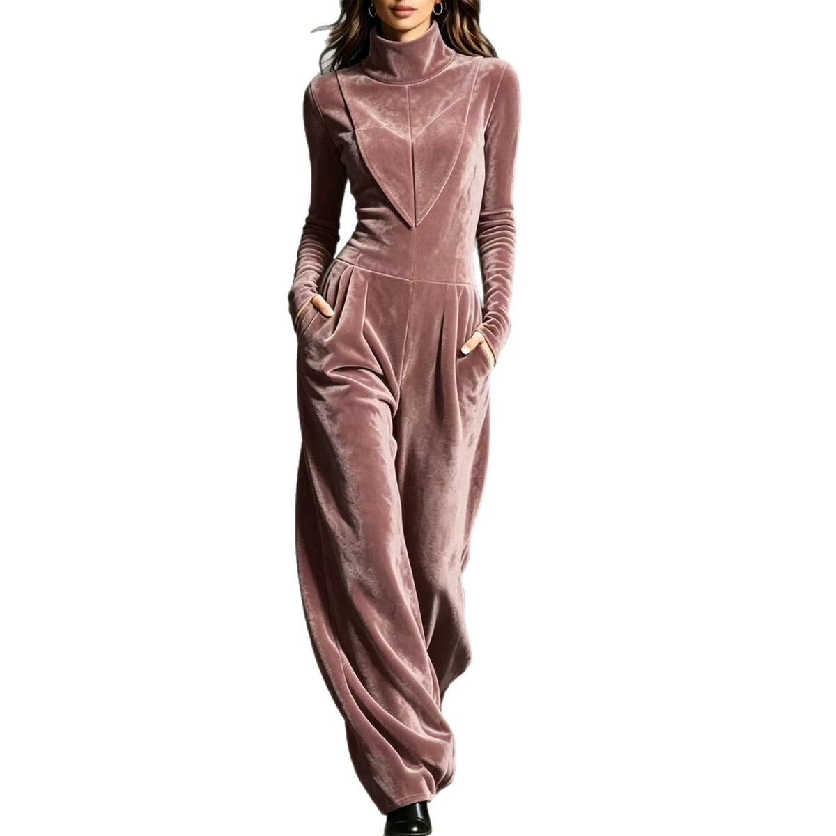 Jumpsuit damski z długim rękawem i luźnym krojem, z kieszeniami - 6 - Livia-Moda