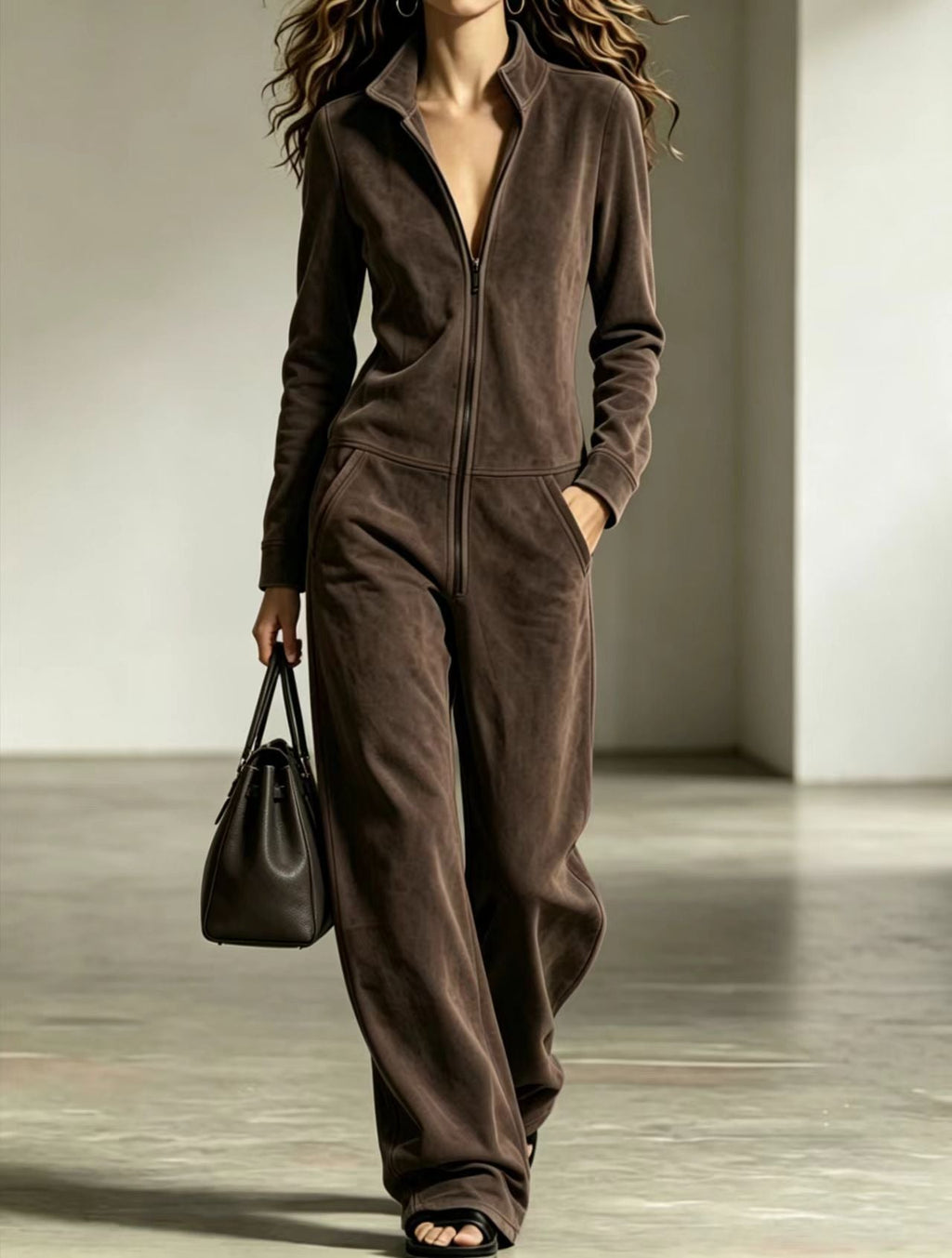 Jumpsuit damski z długim rękawem i szerokimi nogawkami - 4 - Livia-Moda
