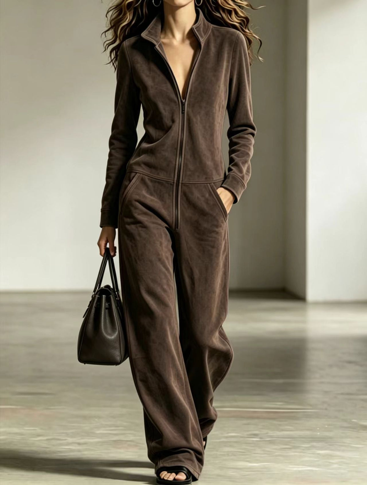 Jumpsuit damski z długim rękawem i szerokimi nogawkami - 4 - Livia-Moda