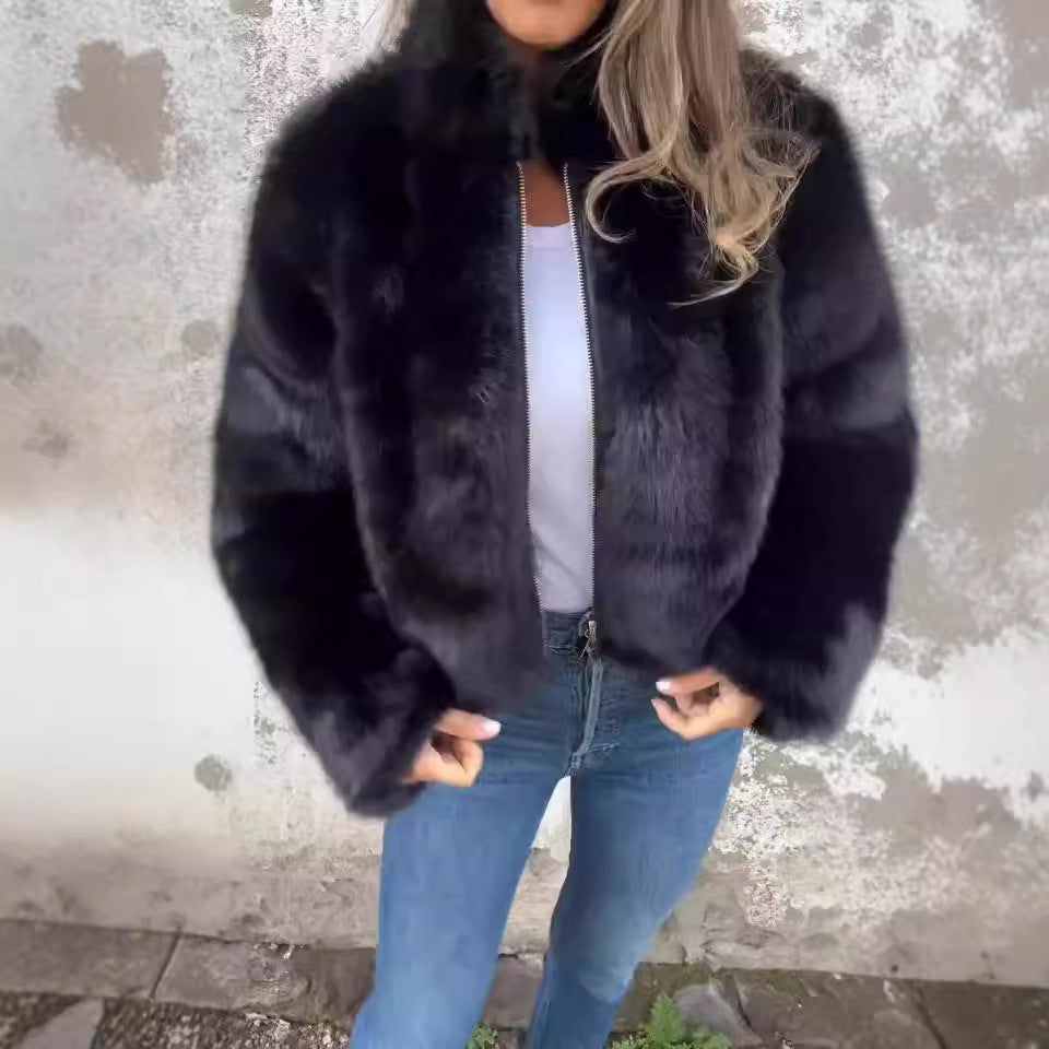 Kurtka damska z futerkiem w kolorze czarnym, brązowym lub fioletowym - 1 - Livia-Moda