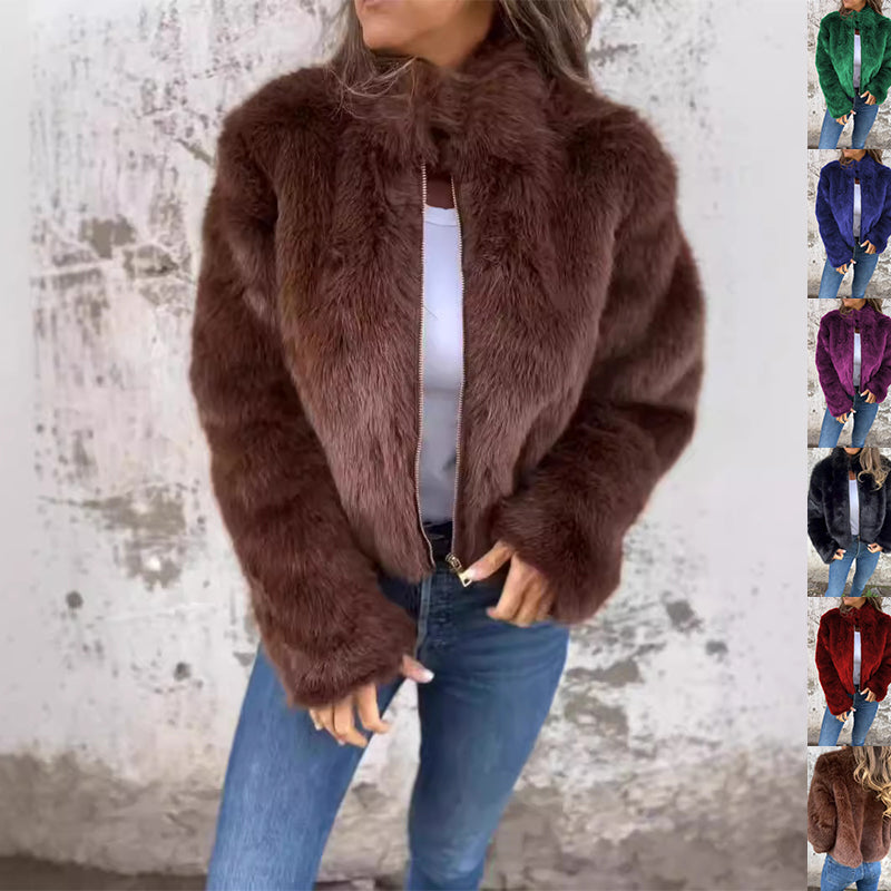 Kurtka damska z futerkiem w kolorze czarnym, brązowym lub fioletowym - 7 - Livia-Moda