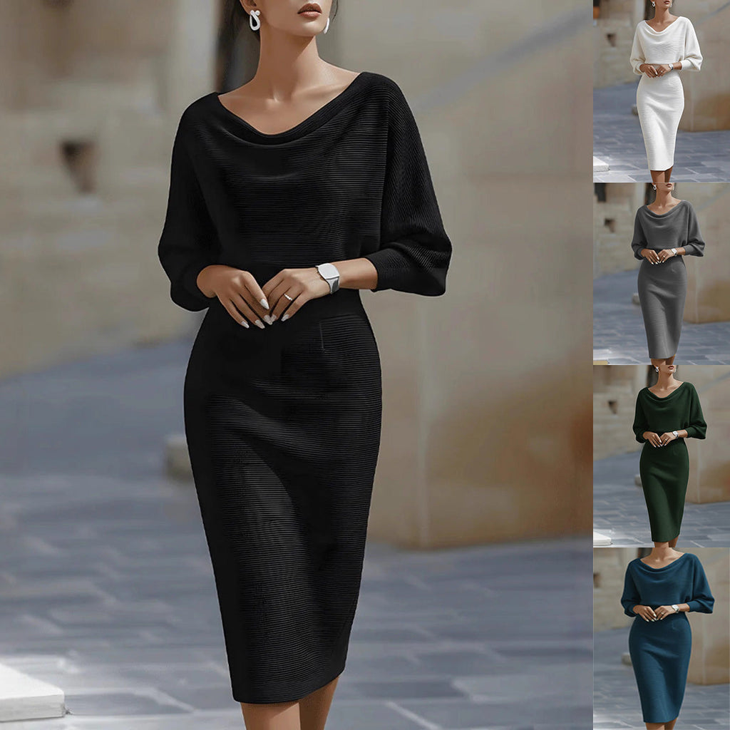 Sukienka midi damska z dekoltem U i bufkami, podkreślająca sylwetkę - 1 - Livia-Moda