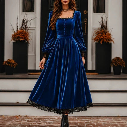 Sukienka midi damska z kwadratowym dekoltem i bufiaste rękawy - 11 - Livia-Moda