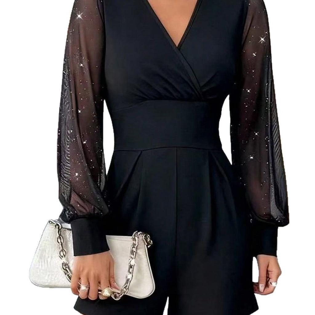 Jumpsuit damski z dekoltem V i bufkami, elegancki - 5 - Livia-Moda