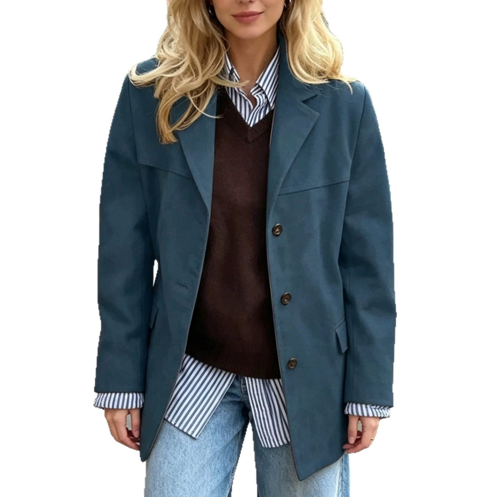 Blazer damski z luźnym krojem i długim rękawem, w kolorze oliwkowym - 8 - Livia-Moda