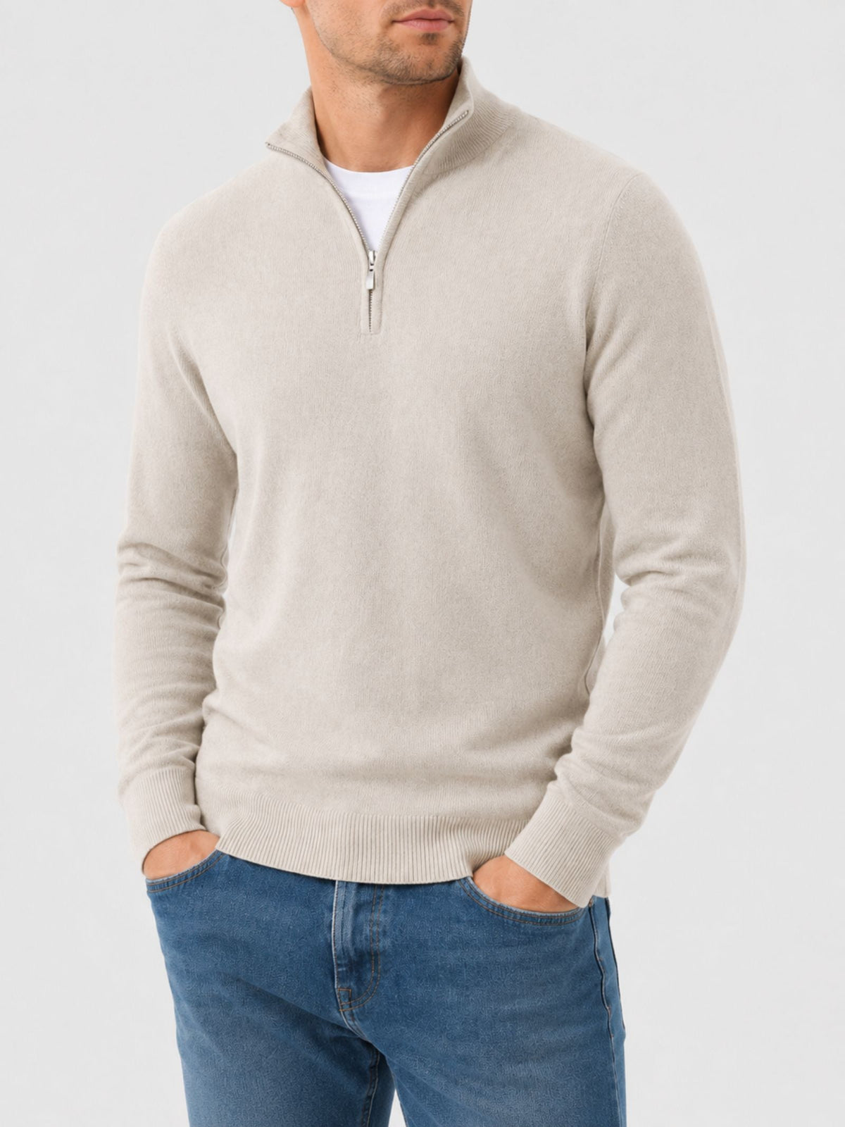 Pullover męski z półzamkiem i klasycznym krojem - 1 - Livia-Moda