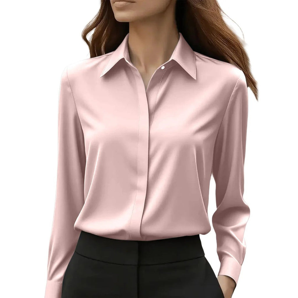 Bluse Damen mit klassischem Kragen und langem Arm – in Rot, Grau und Weiß - 4 - Trendlinie