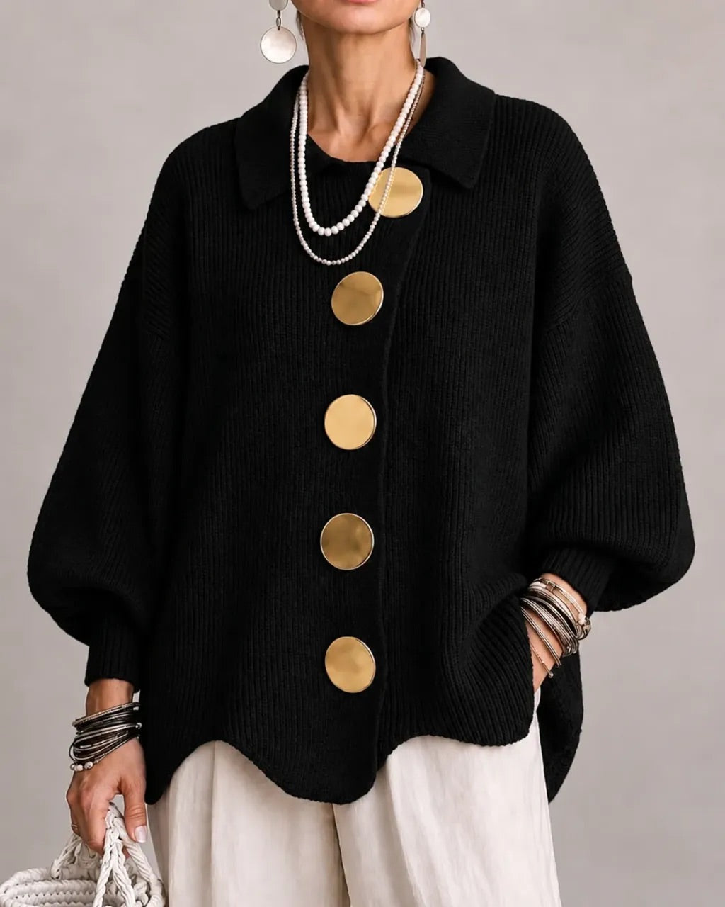 Cardigan Damen mit Oversized-Schnitt und eleganten Knöpfen - 4 - Trendlinie