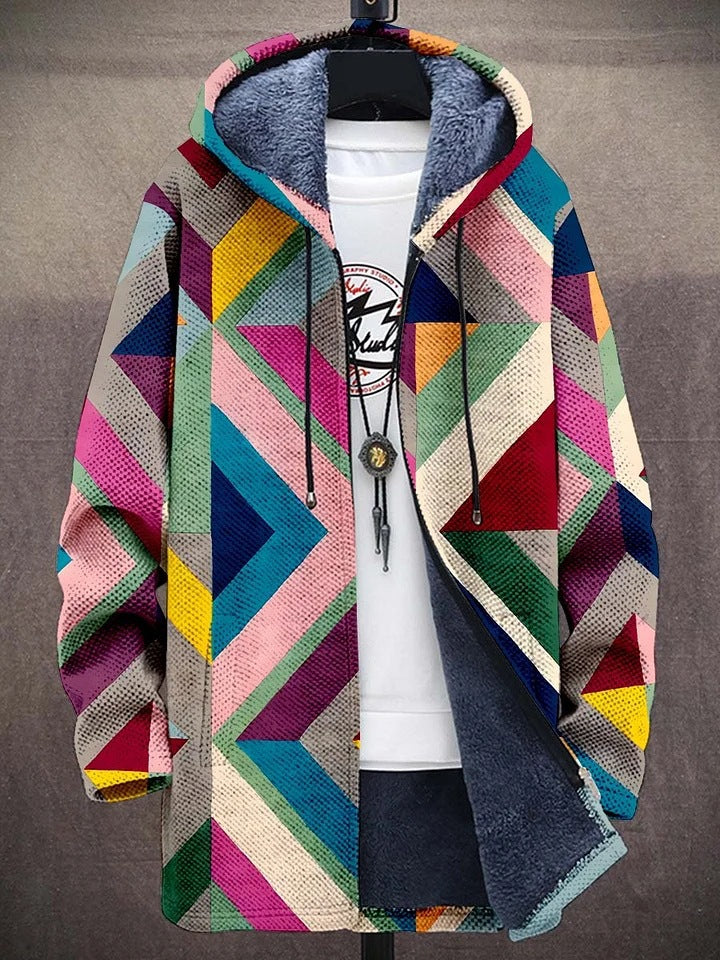 Kurtka damska z kapturem w geometryczny wzór i luźnym kroju - 1 - Livia-Moda