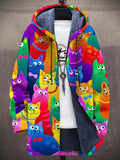 Hoodie damski z kolorowym wzorem kotów i kapturem - 1 - Livia-Moda