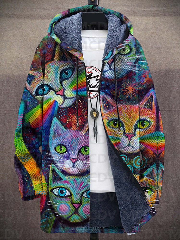 Hoodie damski z artystycznym nadrukiem kotów i luźnym krojem - 1 - Livia-Moda