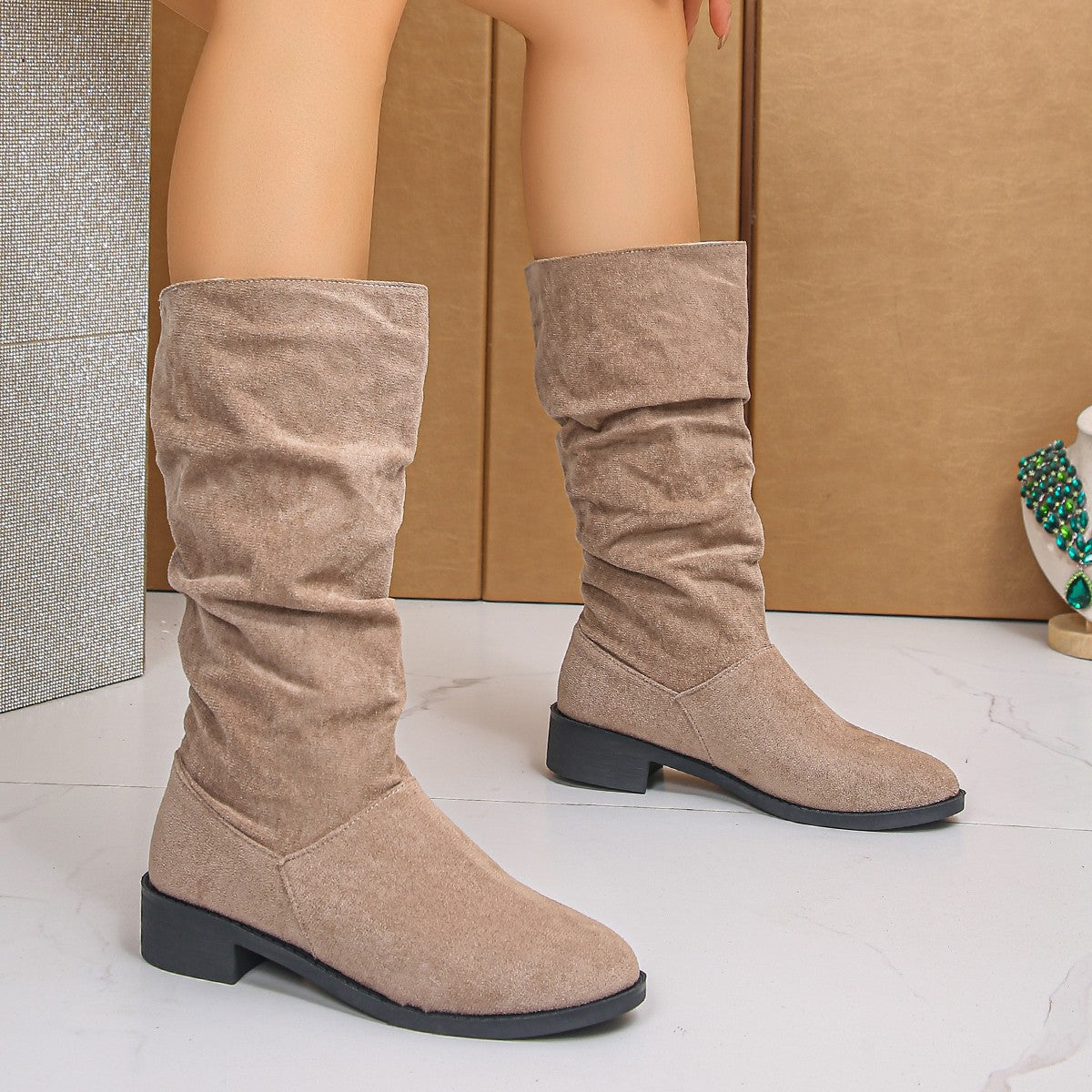 Botki Damskie Casual Slouchy z Okrągłym Noskiem - 2 - Livia-Moda
