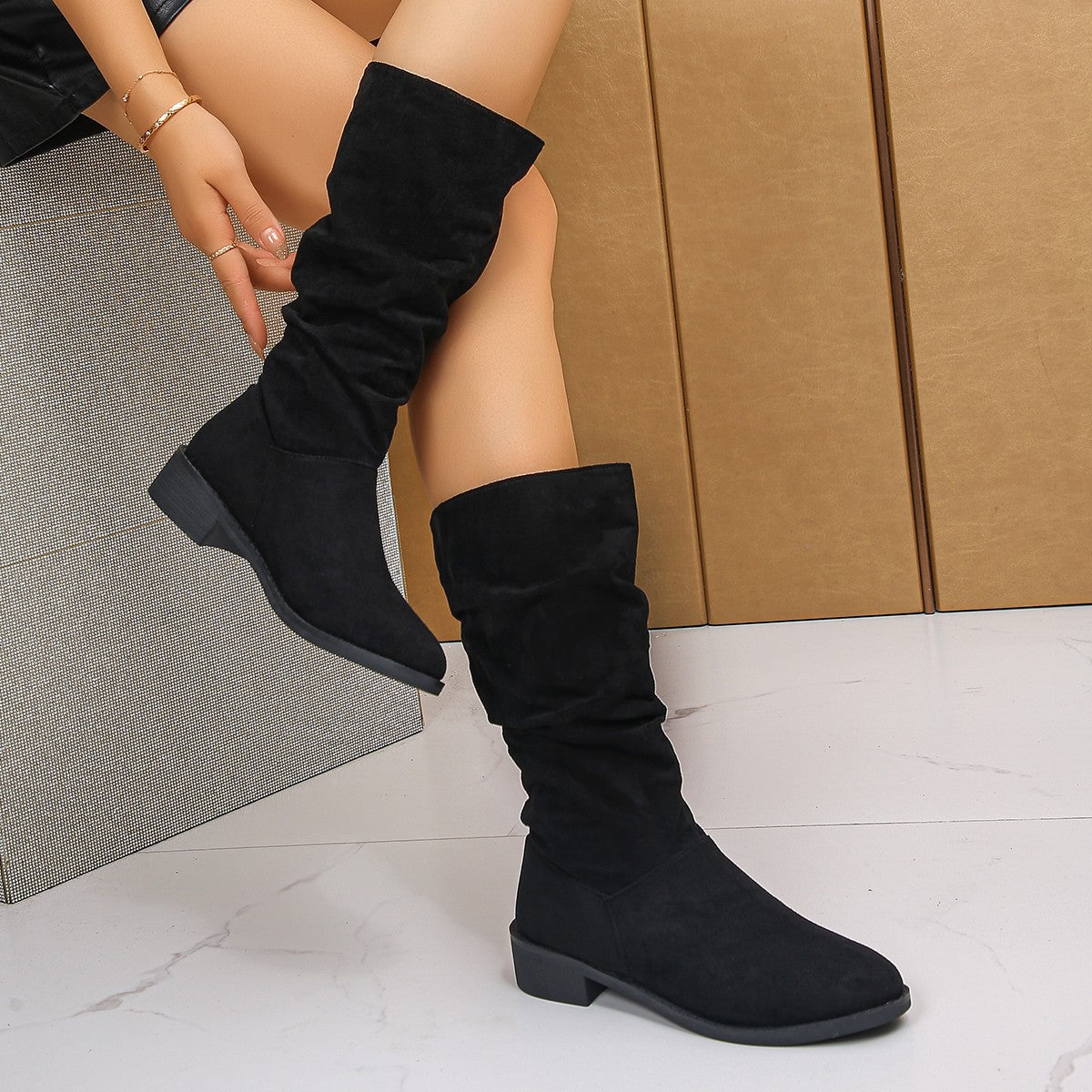 Botki Damskie Casual Slouchy z Okrągłym Noskiem - 4 - Livia-Moda