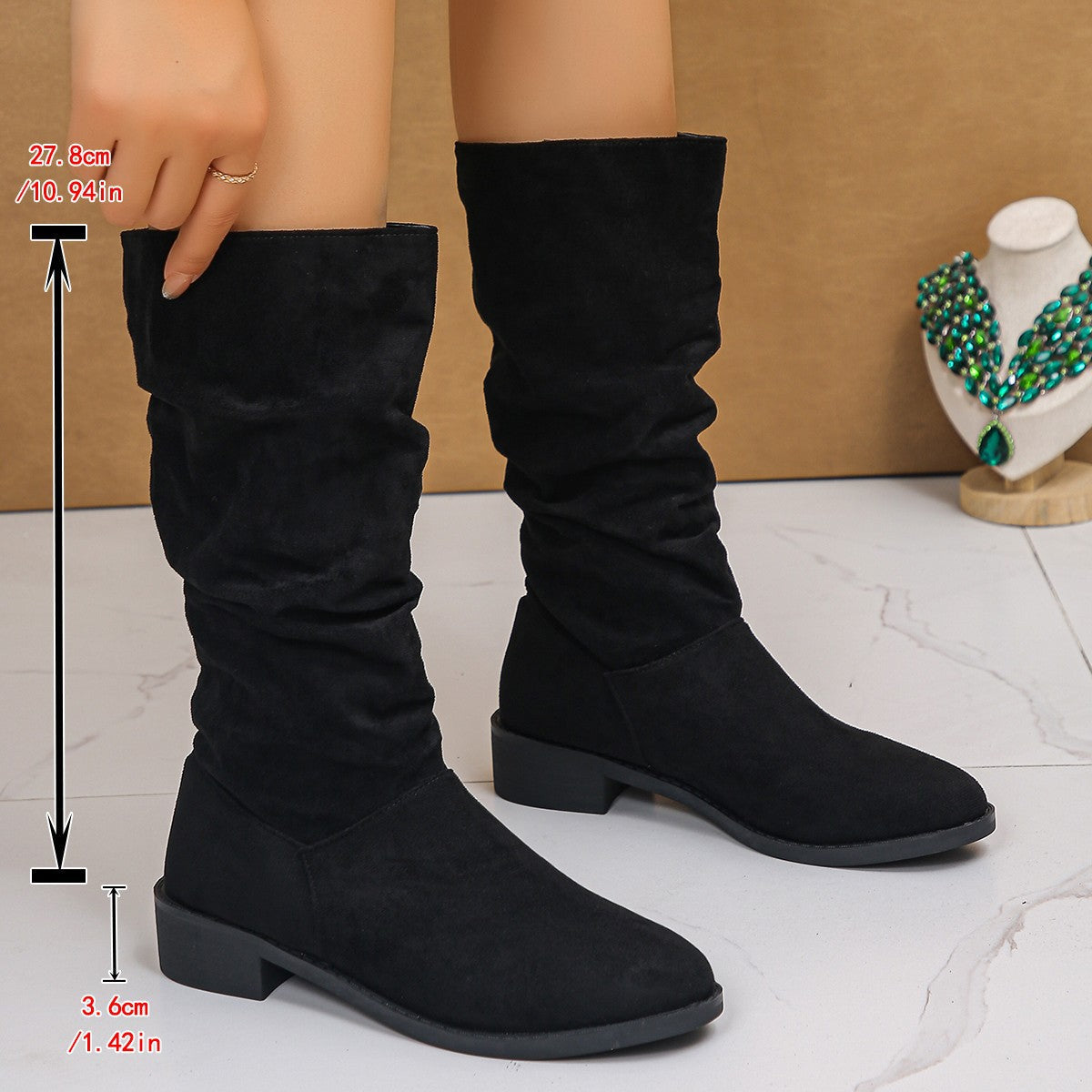 Botki Damskie Casual Slouchy z Okrągłym Noskiem - 6 - Livia-Moda