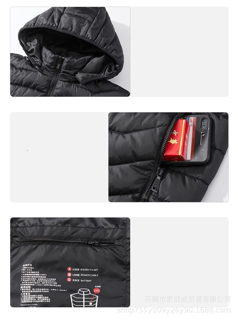 Heizjacke Męska Luźny Krój z Kapturem - 2 - Livia-Moda
