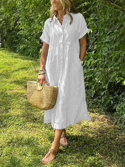 Mia – Women Striped Button-Up Midi Dress - Image 2