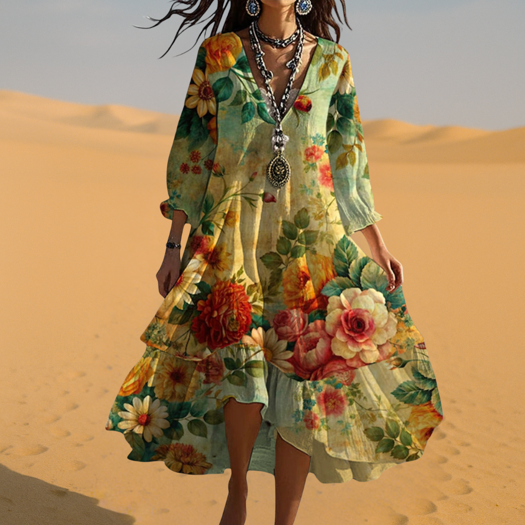 Stefanie – Floral V-Neck 3/4 Sleeve Dress - Image 3