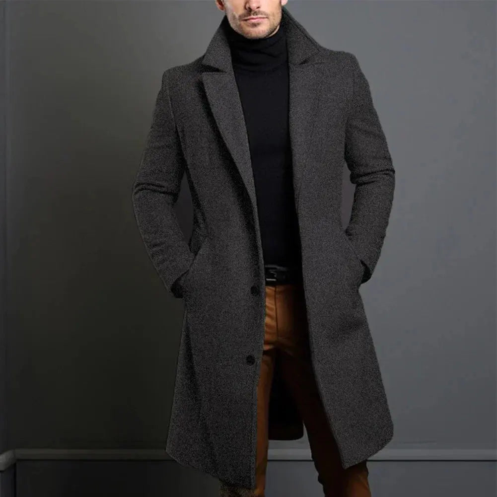 Męski płaszcz zimowy o kroju Tailored Fit z opadającym klapą i zapięciem na guziki - J&B; - 5 - Livia-Moda