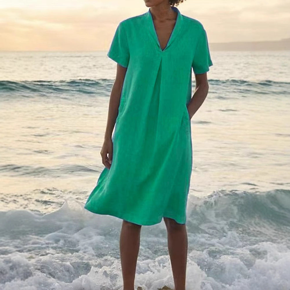 Cornelia – Casual V-neck and Pockets Dress - Image 3