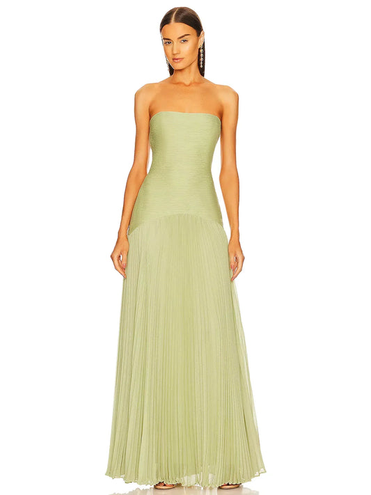 Alina – Women Strapless Pleated Maxi Dress - Image 1