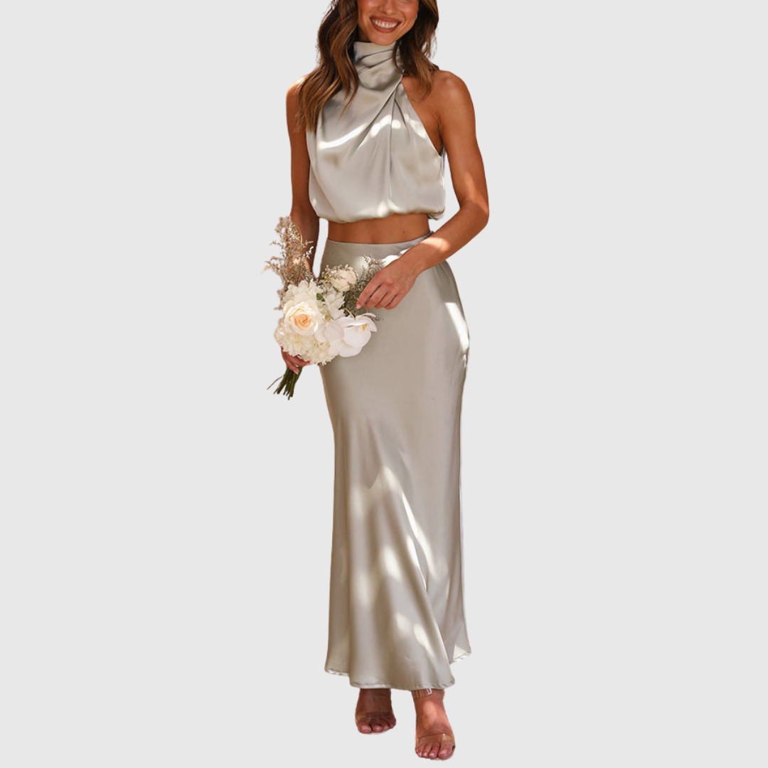 Annika – Elegant satin drape Set for Women - Image 2