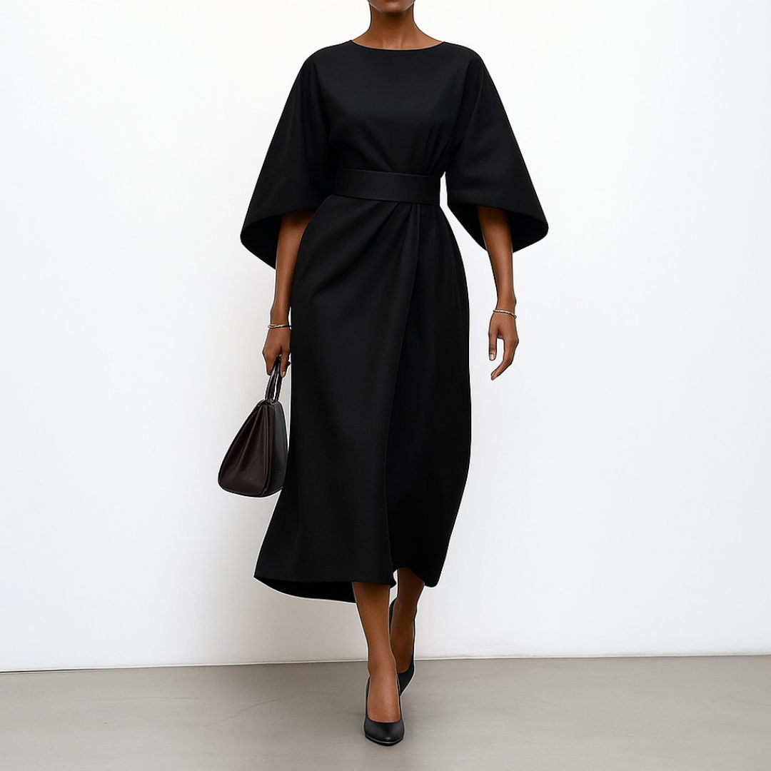 Paula – Elegant Satin Batwing Sleeve Dress for Women - Image 9