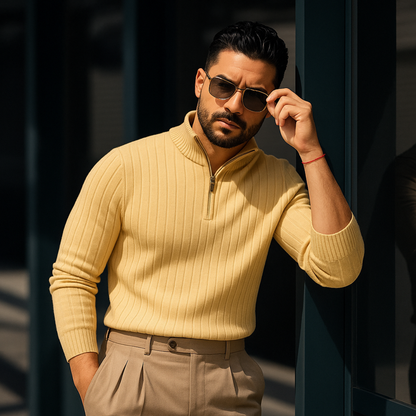 Rafał – Męski sweter z zamkiem i prążkowaną strukturą