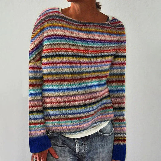 Liora – Sweter kaszmir w kolorowe paski o luźnym kroju