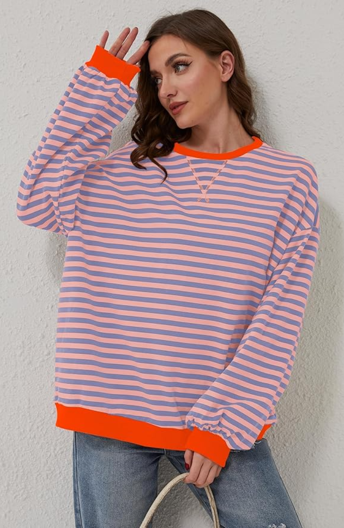 Lena – Damska Oversize Bluza w Paski z Bawełny Premium