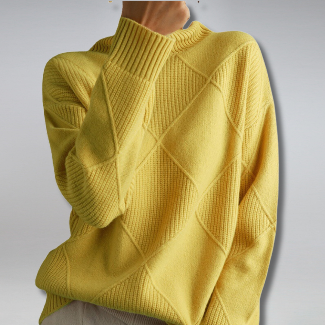 Amelia – Sweter damski z golfem i geometrycznym wzorem