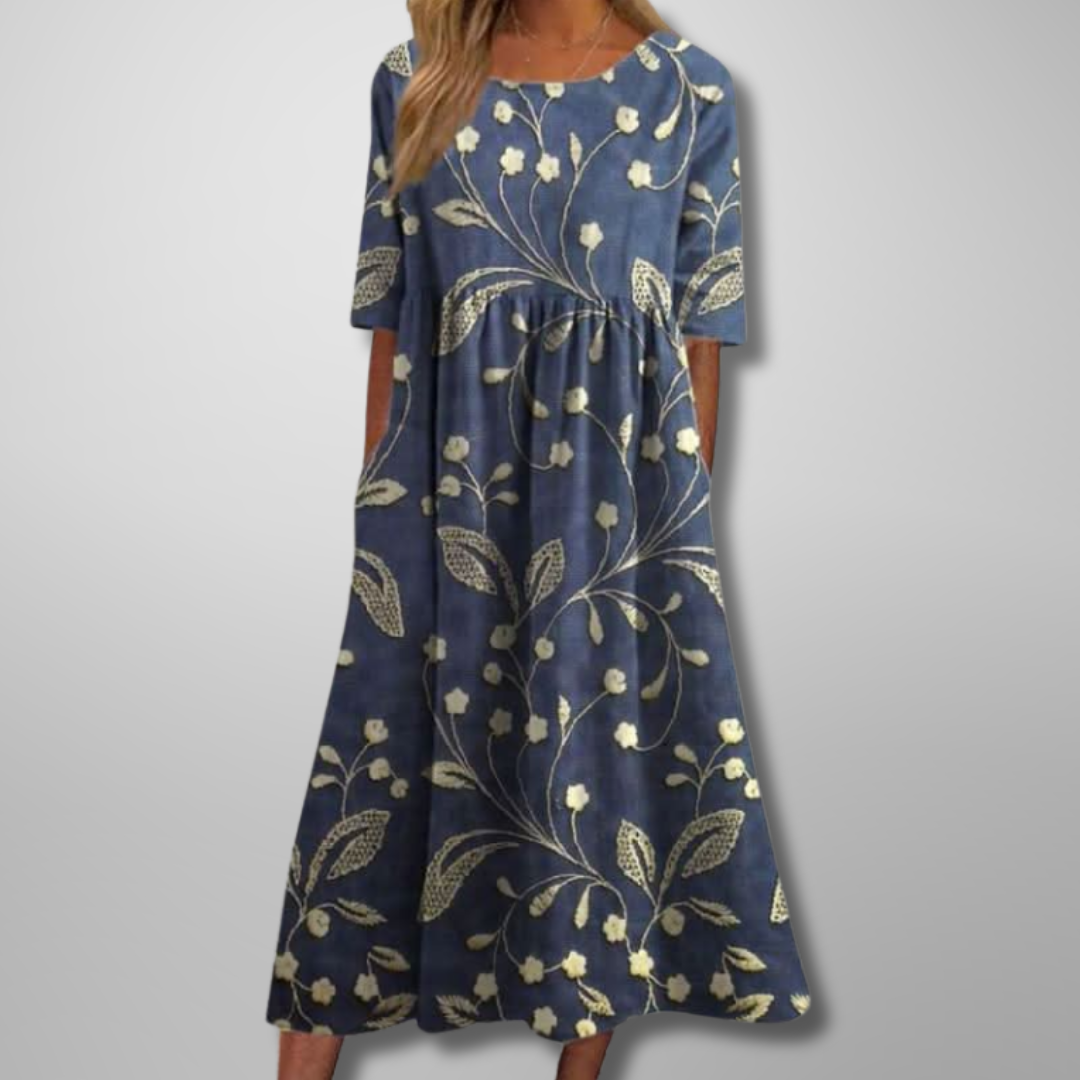 Irina – Women Floral Print Round Neck Dress - Image 1
