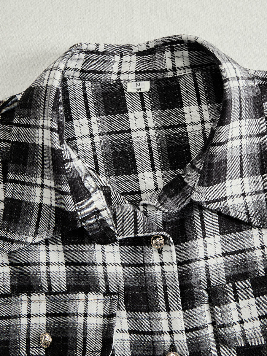 Helena – Damska długa sukienka koszulowa w kratę