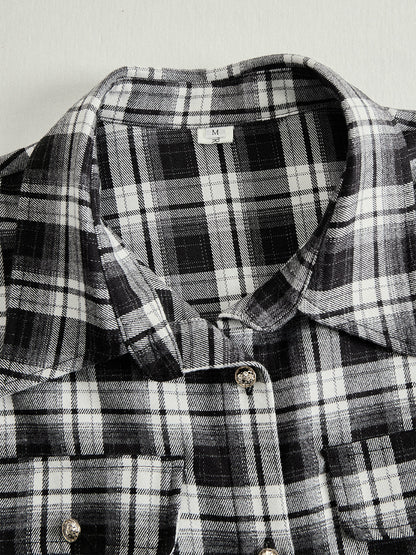 Helena – Damska długa sukienka koszulowa w kratę