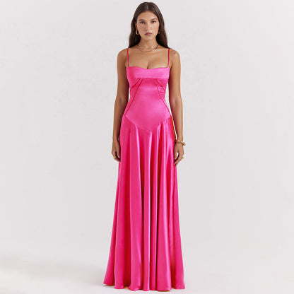 Ingrid – Elegant satin maxi dress with tie back for Women - Image 3