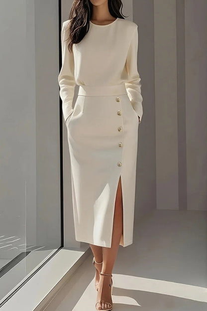 Gabriele – Elegant Button-Detail  Skirt - Image 1