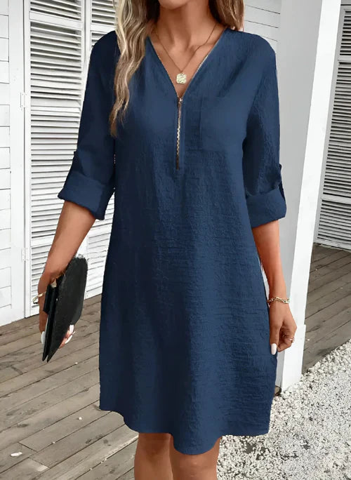 Lea – Zipper Half-Buttoned Dress - Image 1