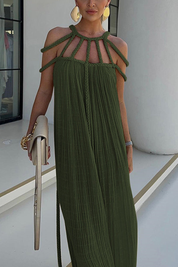 Andrea – Women Linen Blend Draped Braids Maxi Dress - Image 14