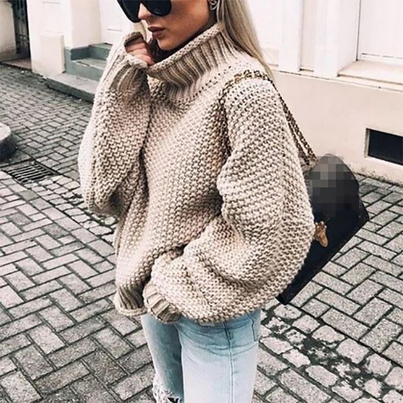 Valeria – Damski sweter o grubym splocie z wysokim kołnierzem