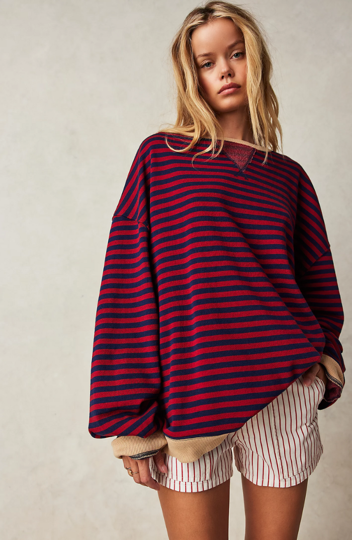 Lena – Damska Oversize Bluza w Paski z Bawełny Premium