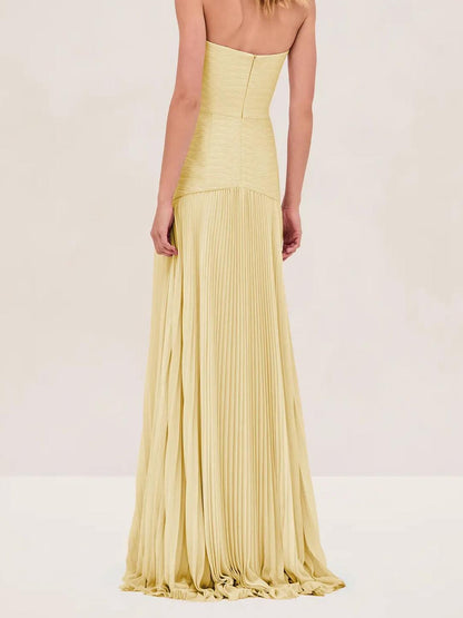 Alina – Women Strapless Pleated Maxi Dress - Image 8