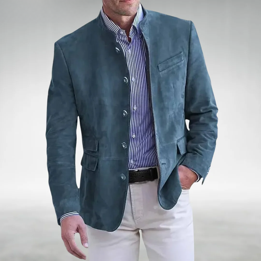 Dominic - Męska marynarka slim fit bez kołnierza