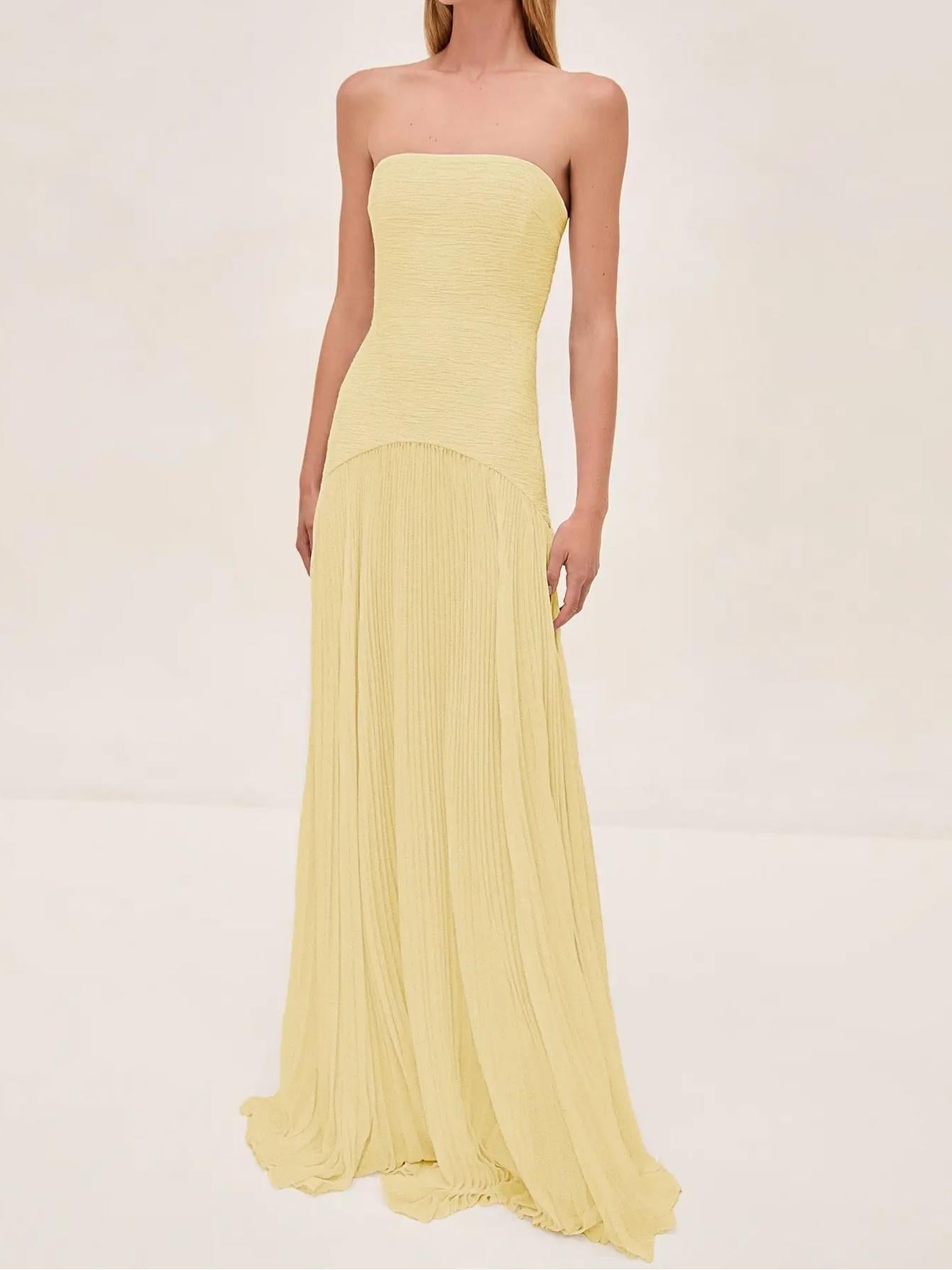 Alina – Women Strapless Pleated Maxi Dress - Image 6